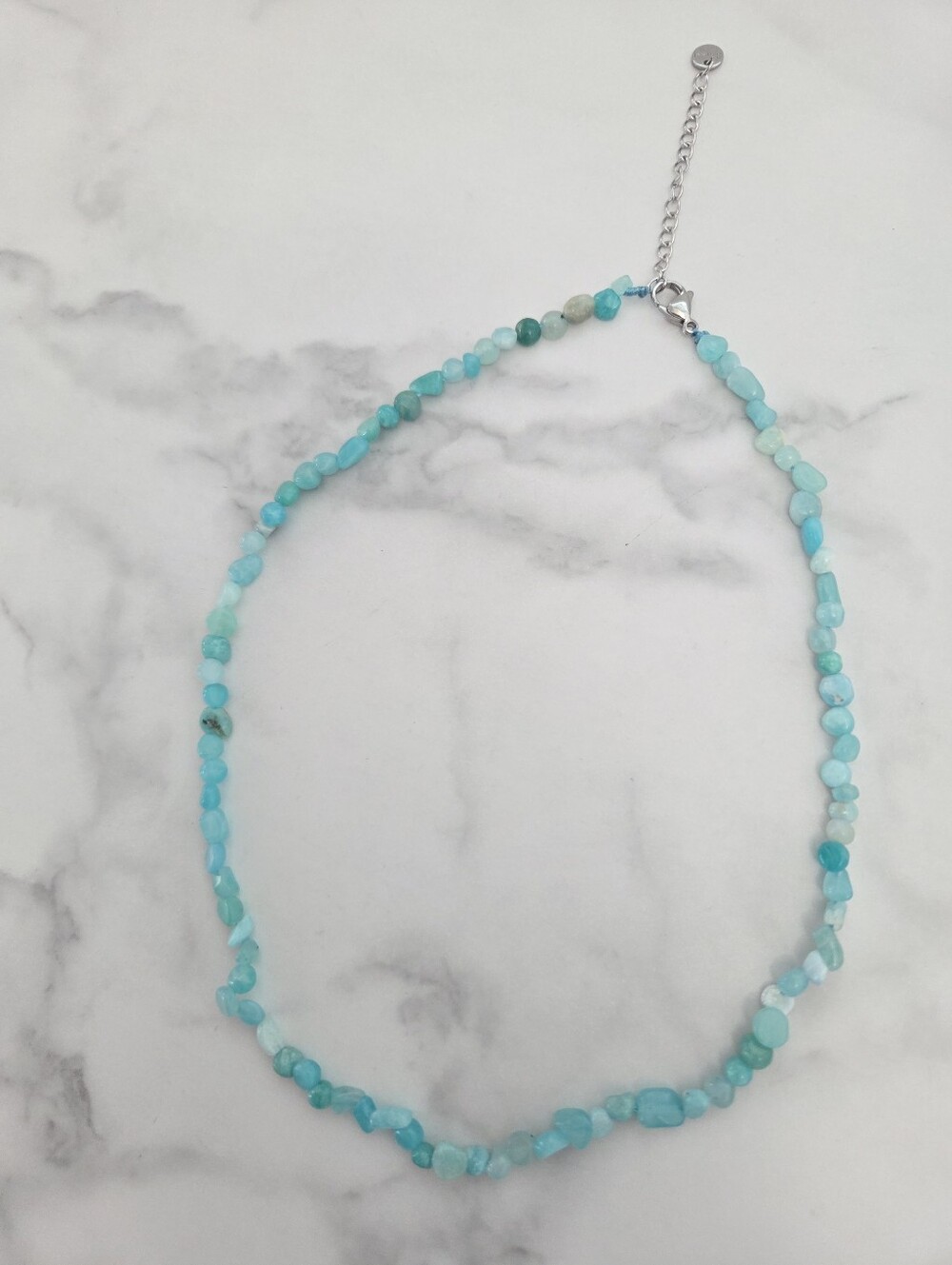 Light Blue Raw Turquoise Stone Beads Choker Necklace Silver Hardware - Picture 4 of 13
